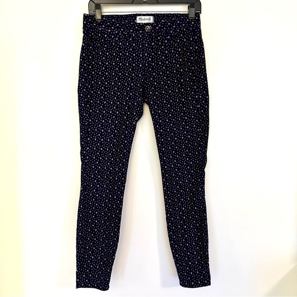 Madewell Skinny Corduroy Stretchy Jeans Navy and Beige Polkadot Size 25 - Picture 2 of 13